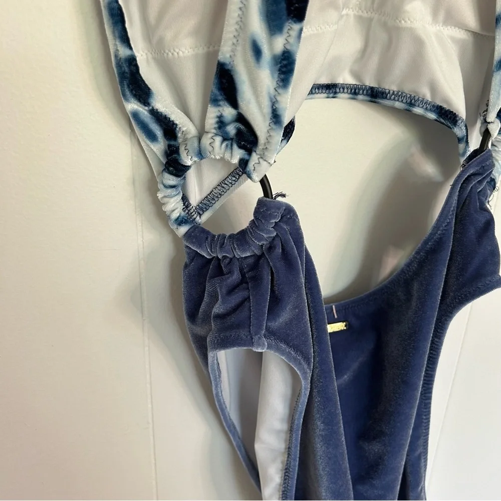 Victoria’s Secret PINK Velvet Monokini one‎ piece Swimsuit Blue Tie Dye Medium